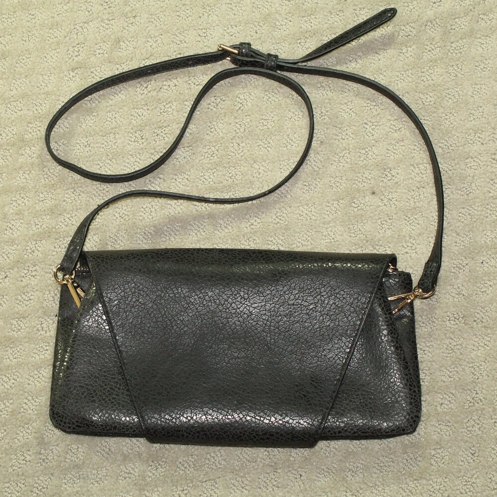 Urban Expressions Black Crackle Finish Wrap Around Closure Crossbody Purse